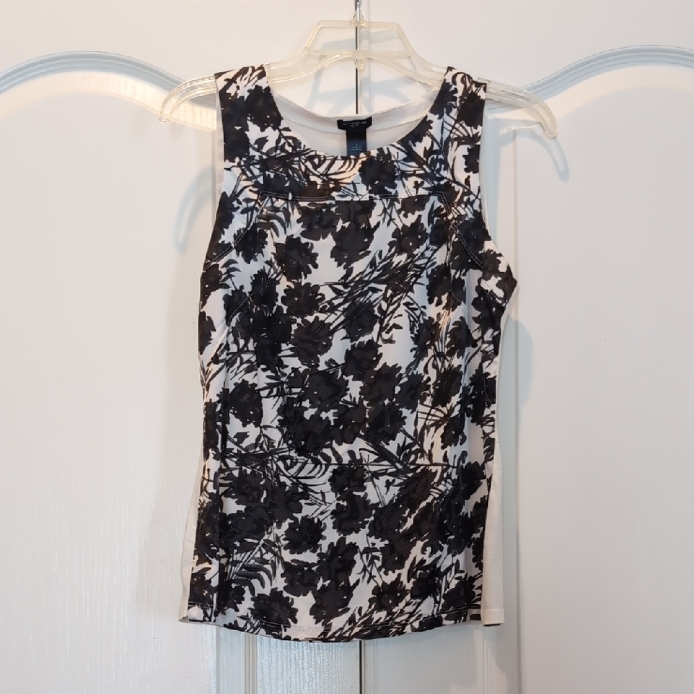 Ann Taylor Floral Sleeveless Top - Black and White
